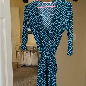 41 Hawthorn Navy and Teal Patterned Dress